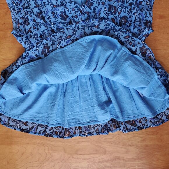 Old Navy Waist Defined Printed Dolman Sleeve Top Size M Blue Floral Ruched - Picture 7 of 10